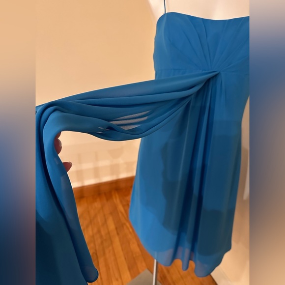 Alfred Angelo Marine Blue Sheer Baby Doll/Shift Midi Dress Sz 10 Draped … - Picture 8 of 16